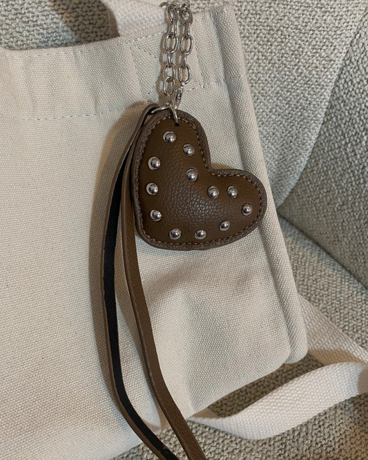 Studded Heart bag charm | Brown