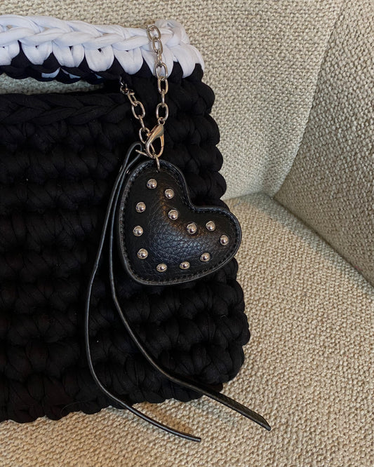 Studded Heart bag charm | Black